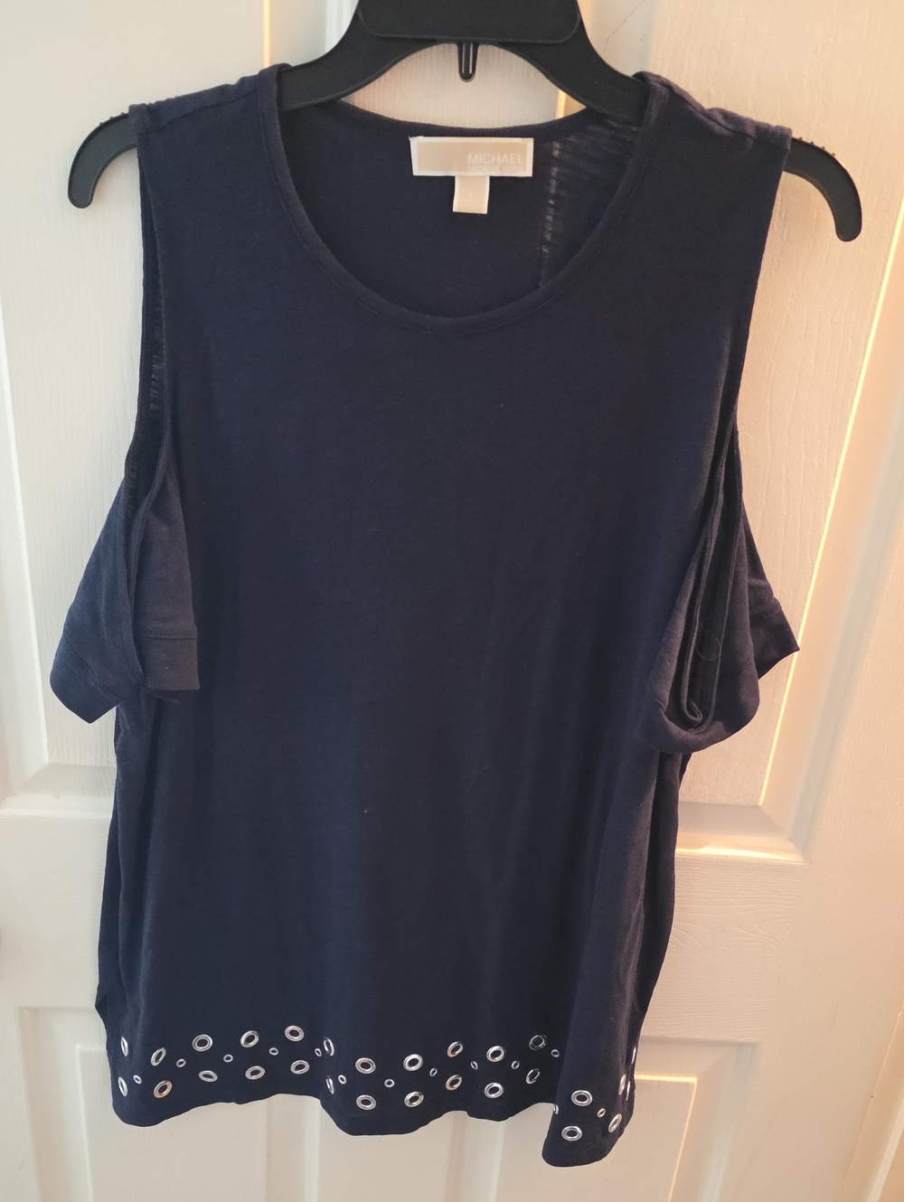 Michael Kors Navy Cold-Shoulder Tank with Hem Eyelets